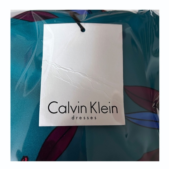 Calvin Klein Fit Flare Scuba Dress Colourful floral print Hip Pockets Full Skirt - Picture 13 of 15